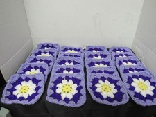 Lot of 20 5  Crochet Granny Squares, Floral, Yellow. White, 2 Shades of Purple