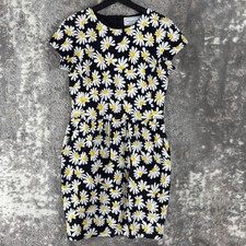 Adrienne Vittadini Size 4 Dark Floral Knee Length Sheath Dress White Flowers Zip