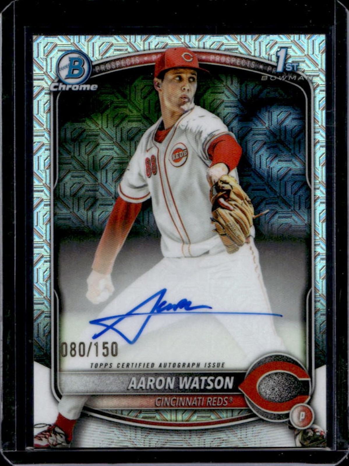 2025 Bowman Draft Aaron Watson Chrome Auto HTA Choice Refractor 1st #/150 Reds