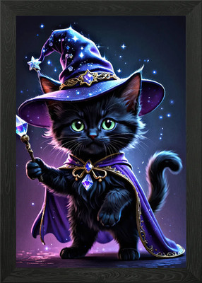 Zauberer Katze Zauberstab gerahmtes Wandbild Poster Leinwanddruck Bild