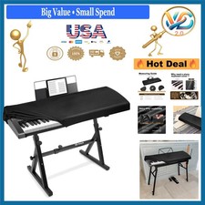 Leather Piano Keyboard Dust Cover with Music Stand Opening for 76-88 Keys Black