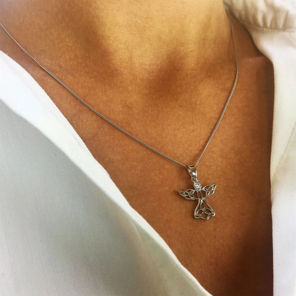 Silverly Collana Ciondolo Zirconi Cubici Angelo Ornato Argento Sterling .925 - Immagine 2 di 4