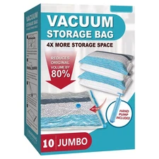 Vacuum Storage Bags 10 Extra Large with Hand Pump, Compress Clothes Blankets