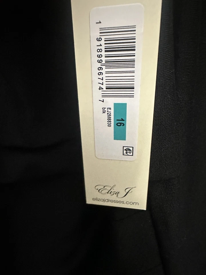 Eliza J 3/4 Sleeve Pleated Dress Size 16 Black Assymetrical Hem Puff Sleeve NWT - Image 4 of 4