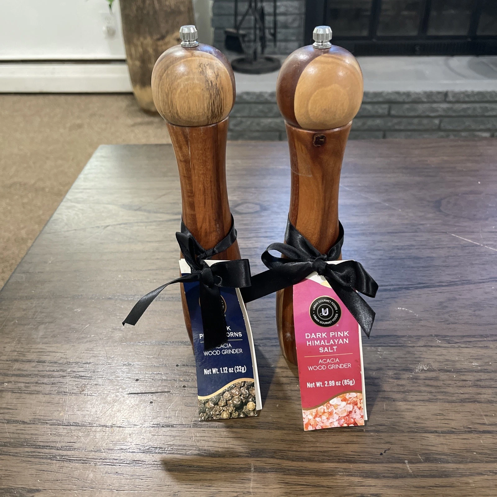 Urban Gourmet Himalayan Salt And Black Pepper Corn Mills Made With Acacia Wood