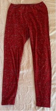 Women's Lularoe Leggings Red/Gray Floral Print One Size