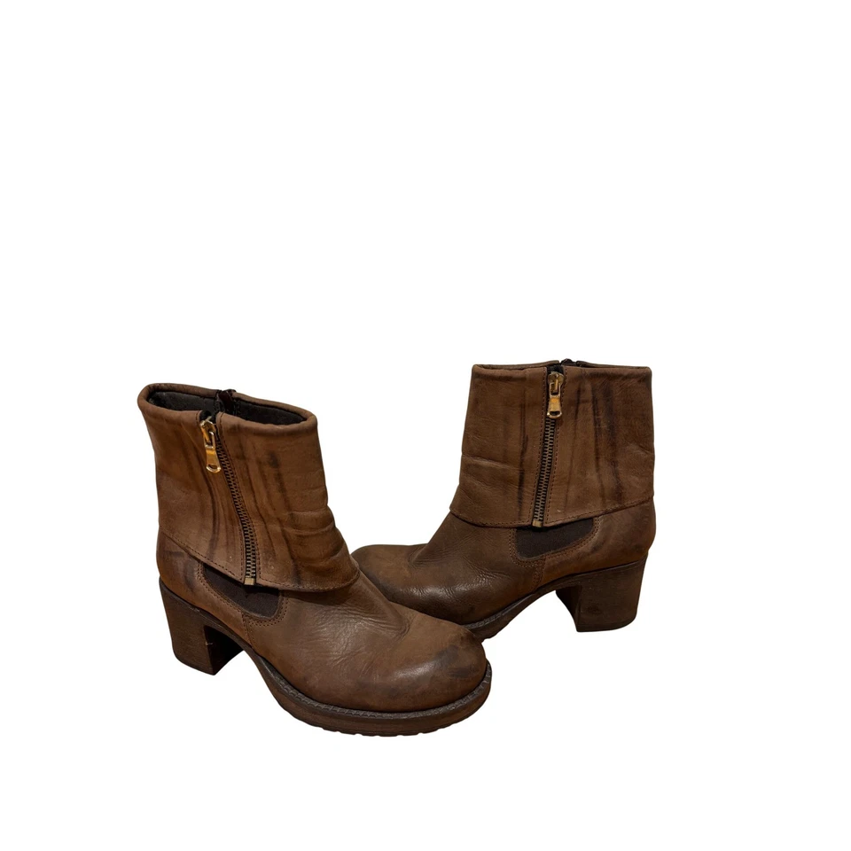 Paola Firenze 棕色意大利皮靴金色拉链女式 36 码英国 5.5 美国 — 第 2/4 张图片
