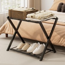 Folding Suitcase Stand Luggage Rack with Storage Shel-Black