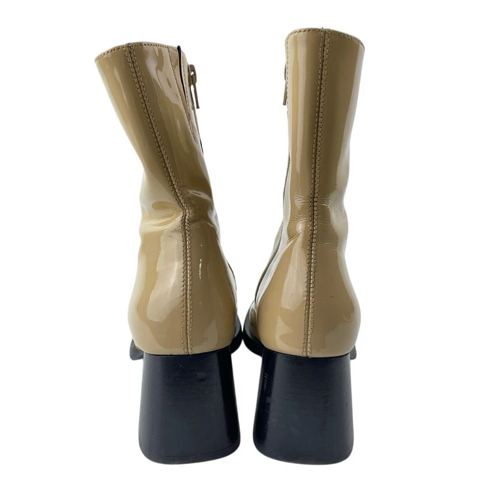 E8 by Miista 米色漆皮粗跟方头拉链踝靴 7.5 — 第 3/4 张图片