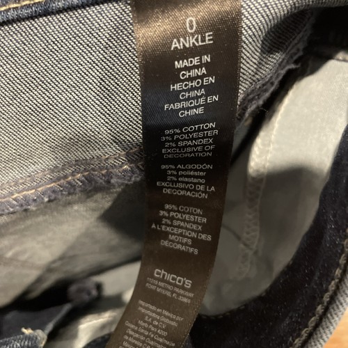 Chico's The So Slimming Girlfriend Ankle Sz 0 Blue Jeans Denim Embroidered - Picture 8 of 10