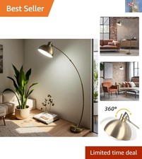 Modern Curved Arc Floor Lamp with Bell Shade & Marble Base, Rose Gold Teamson