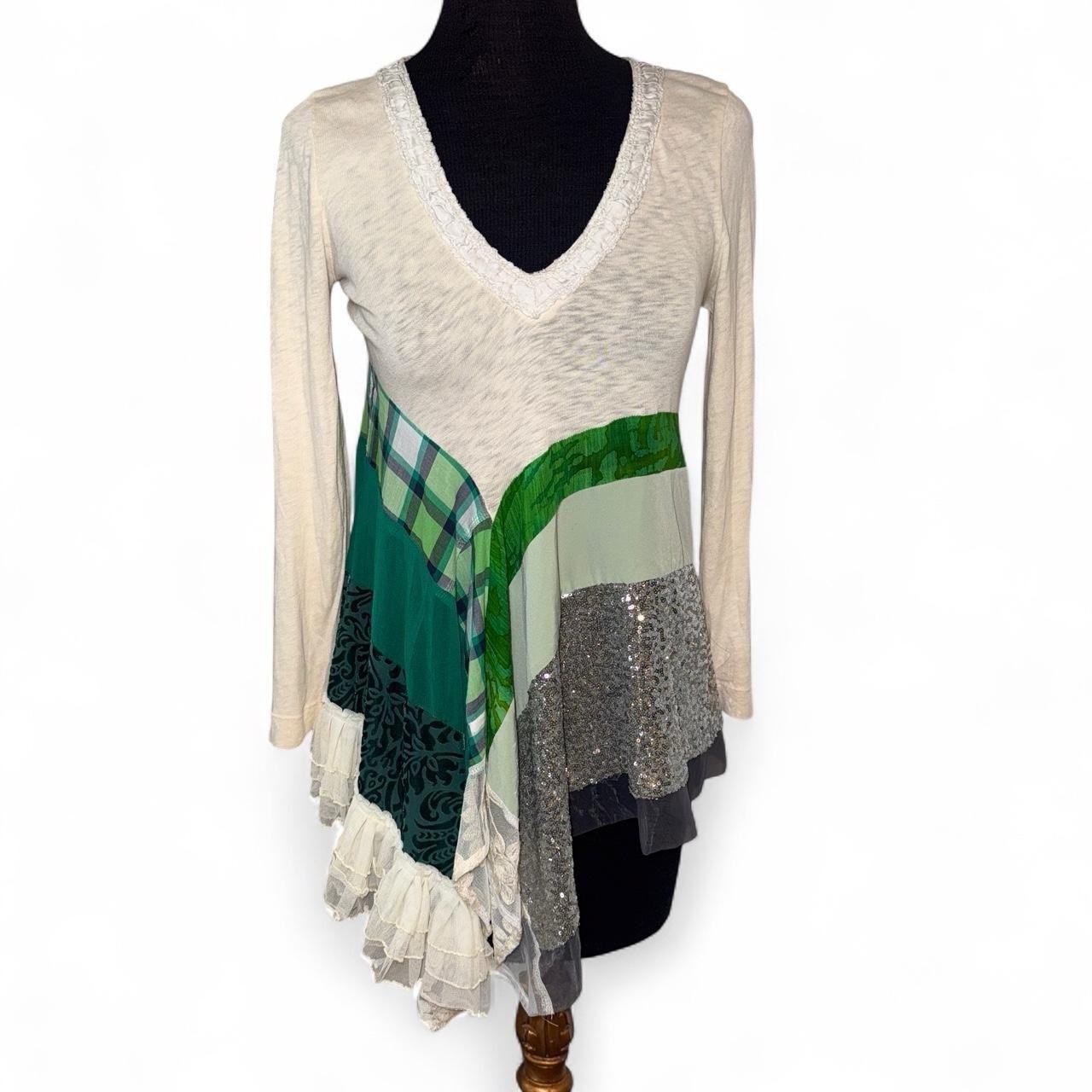 J Crew Patchwork asymmetrical hem Boho embellishe… - image 1