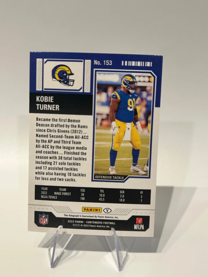 2023 Panini Contenders - Rookie Ticket Kobie Turner #153 Week 18 Ticket 12/18  - Image 2 of 2