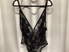 Mapale Lingerie Black Sheer Mesh Crotchless Front Back Hooks SZ 2x/3x New