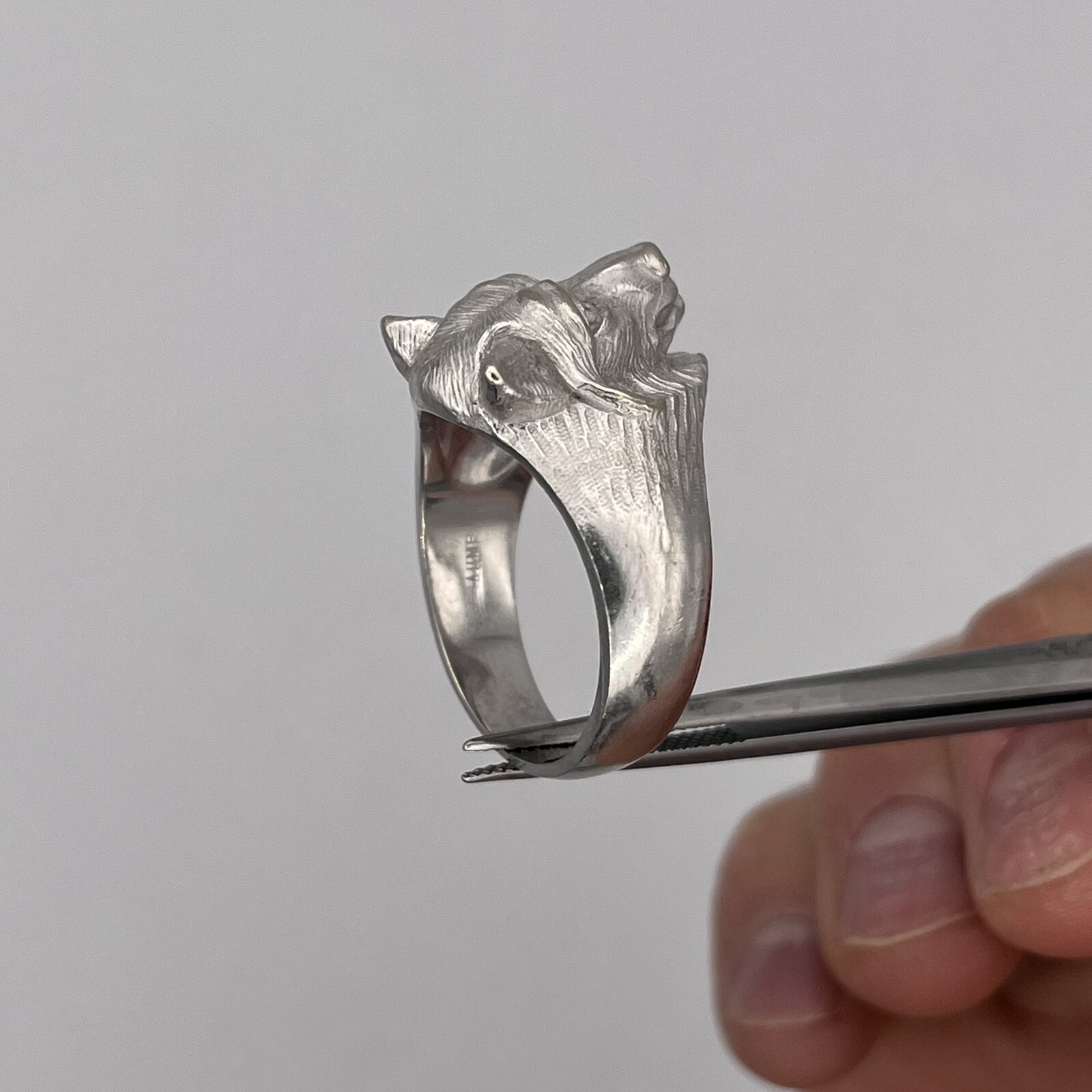 Men's 14k White Gold Solid Wolf Head Ring Size 11… - image 3