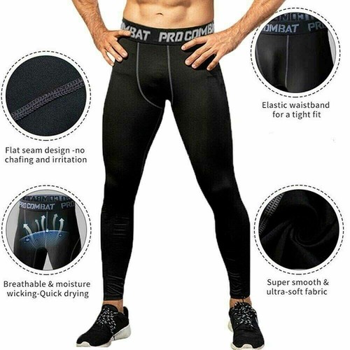 Man's Compression Base Layer Workout Leggings Gym Sports Running Training Pants - Picture 4 of 21