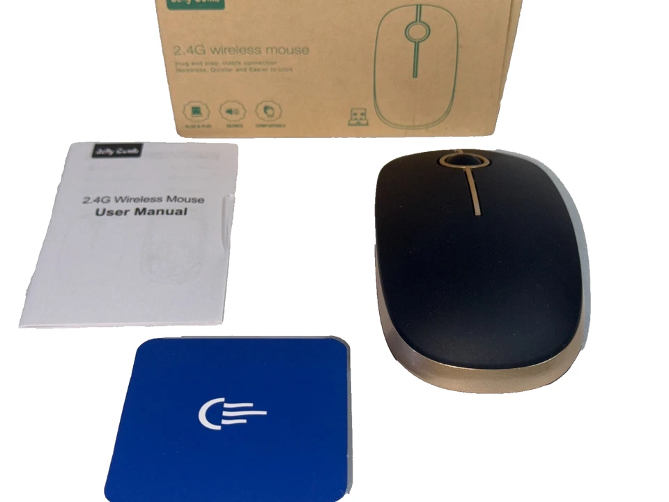 Jelly Comb Slim Wireless Mouse 2.4GHz USB Receiver Black & Silver Silent Click - Image 2 of 4