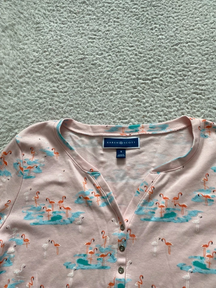 Camiseta Henley Karen Scott Mujer Flamencos Manga 3/4 Rosa Talla S Foto 3 de 4