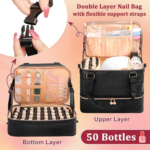 Nail Polish Organizer Bag Holds 50 Bottles 15ml/0.5 fl.oz& Nail Lamp, Leathe... - Picture 3 of 10