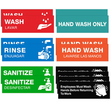 Wash Rinse Sanitize Sink Labels, Employee Must Wash Hands Signs Sticker 14 Pack