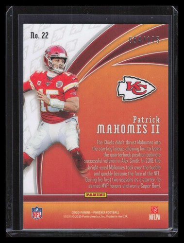 2020 Panini Phoenix Flame Throwers Teal 22 Patrick Mahomes II 54/175 - Bild 2 von 2