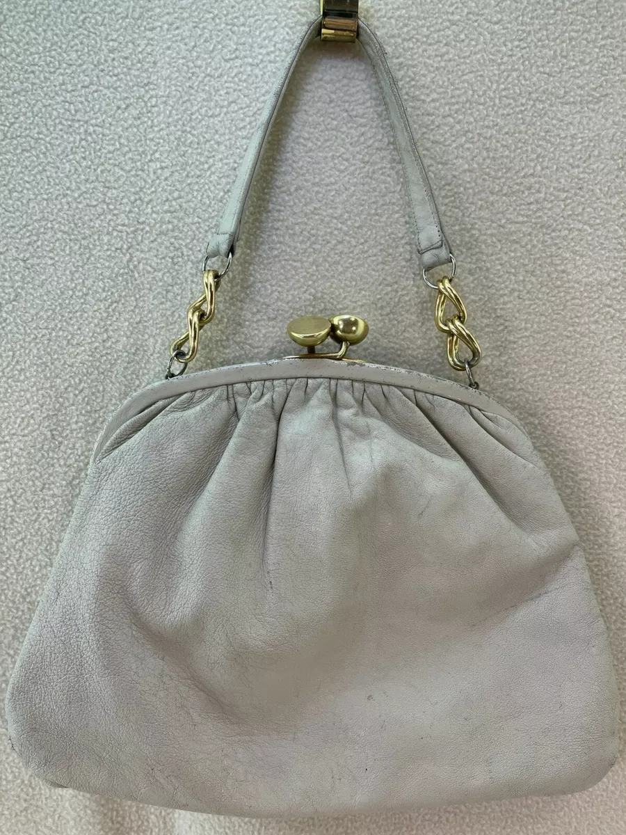 Ingber Antique Vintage Off White Purse w Big Brass Top Clasp eBay
