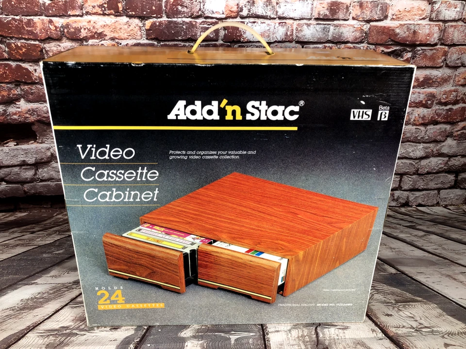 NUEVO gabinete de casete de video vintage con capacidad para 24 cintas VHS 1990 NUEVO DE STOCK Foto 3 de 4