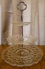 Clear Federal Thumbprint Yorktown Vintage Clear Glass 3 Tier Server Trays