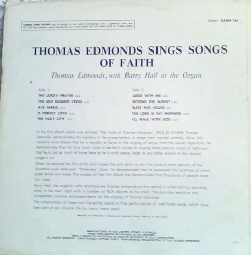L 1 X 12 INCH S/H LP RECORD THOMAS EDMONDS SINGS SONGS OF FAITH - Imagen 2 de 3