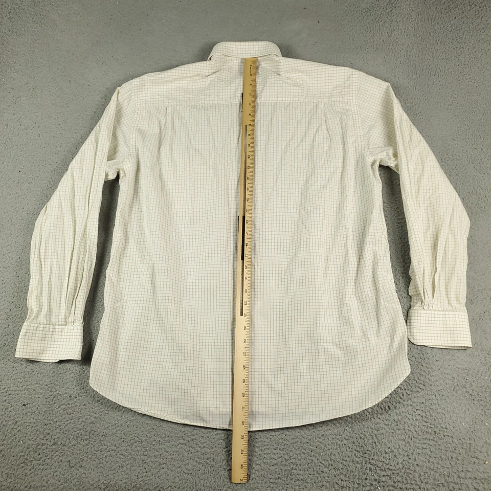 Camisa masculina Paul & Shark tamanho 17 bege xadrez amarela botão manga longa - Imagem 4 de 4