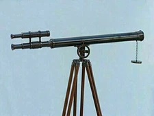 39 Inch Telescope with Wooden Tripod Antique Nautical Floor Standing Brass Stand