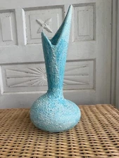 Vintage MCM Royal Haeger Robins Egg Blue Lava Glaze Vase 16"