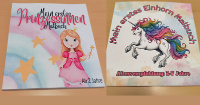 Malbuch Set Bundle 2 in 1 für Kinder ab 2 Jahren Einhorn/Prinzessinnen Malbuch 