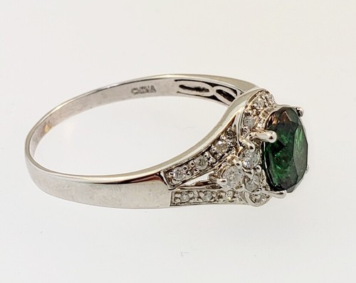 1.25 ct Oval Green Tourmaline Round Cut Diamond Ring 10K white gold Size 11 - Picture 7 of 9