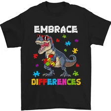 Autism T-Rex Embrace Differences Autistic Mens T-Shirt 100% Cotton
