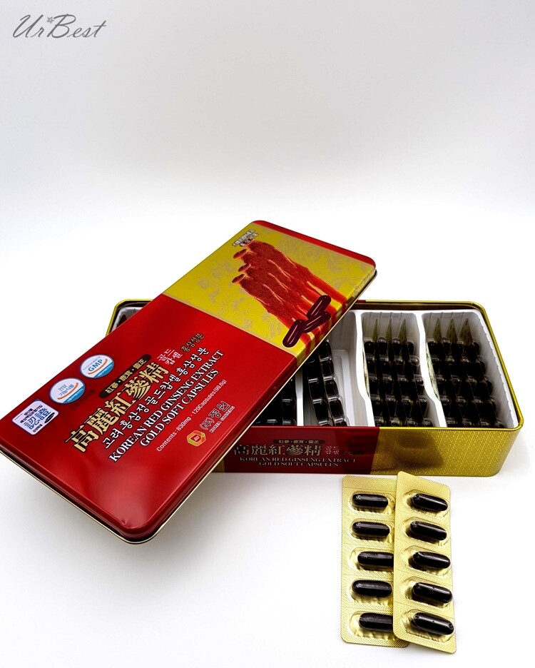 Capsules D'Extrait De Ginseng Rouge Coréen - 830 Mg, 120 Comprimés Dorés, Origine Corée