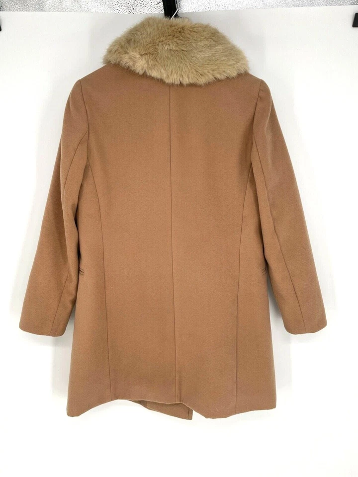 Topshop Talla 10, UK14 Cuello de Piel Abrigo de Invierno Militar Ciudad Chaqueta Larga Tostado Camel Foto 4 de 4