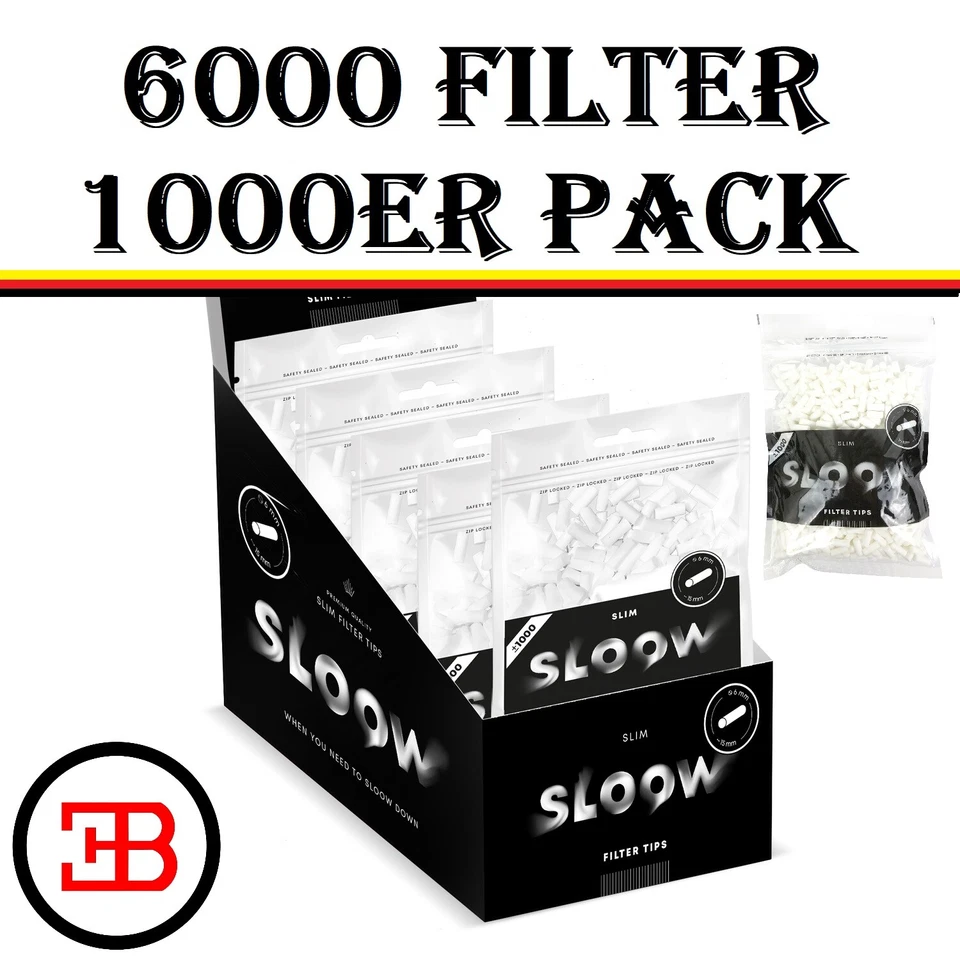 6 x 1000 Stück SLOOW Slim Filter 6mm Eindrehfilter Drehfilter Zigarettenfilter  - Bild 2 von 4