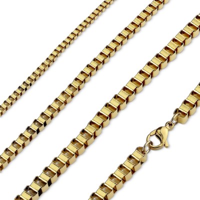 Stainless Steel Gold Plated Box Chain Necklace (Choose Width and Length ...