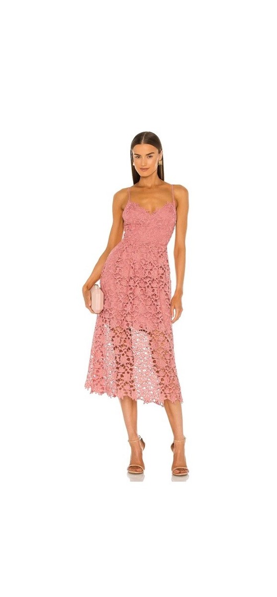ASTR The Label Midi Dress L Peach Pink Lace A-Line Cocktail New