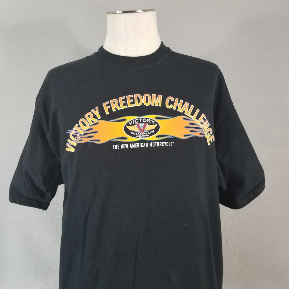 Victory Camisa Moto Hombre XL Extra Grande Negra Manga Corta Algodón Defectuoso Foto 2 de 4