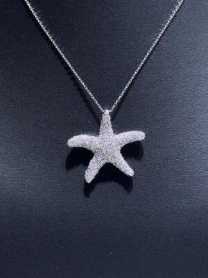 Platino Plata de Ley Imitación Blanco Zafiro Estrella de Mar Diseño Halo Collar