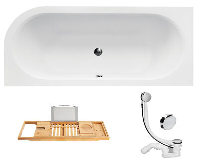 Badewanne Rechteck 160x75 Links + Bambus Ablage | Ablaufgarnitur & Füße GRATIS !