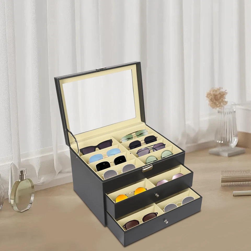 24 Slots Glasses Box Display Storage Case Organizer Leather For Sunglasses NEW - Image 3 of 4