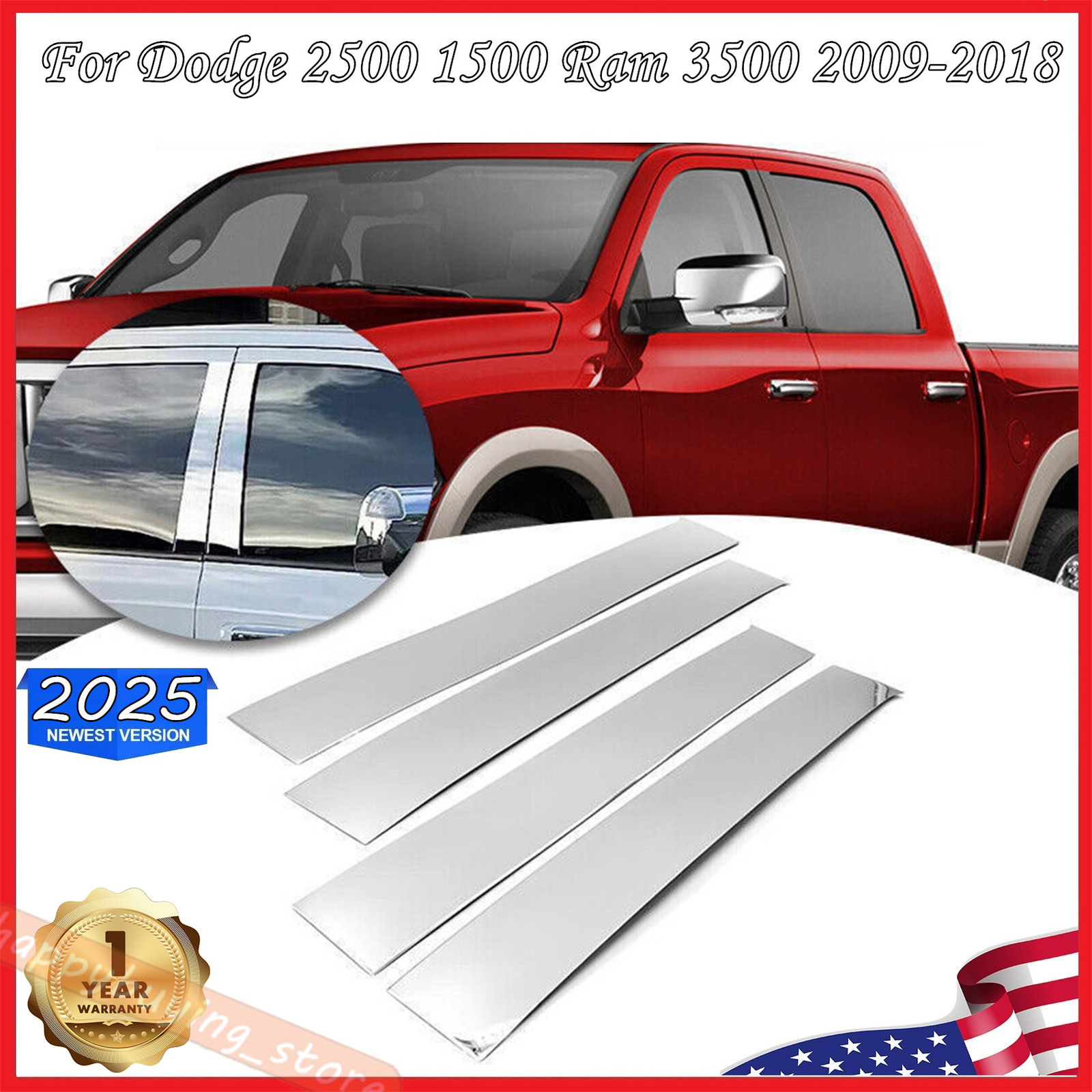 Fits Dodge Ram 1500 2500 Crew/Quad Cab 2009 2010-2018 Pillar Post Trim Covers 