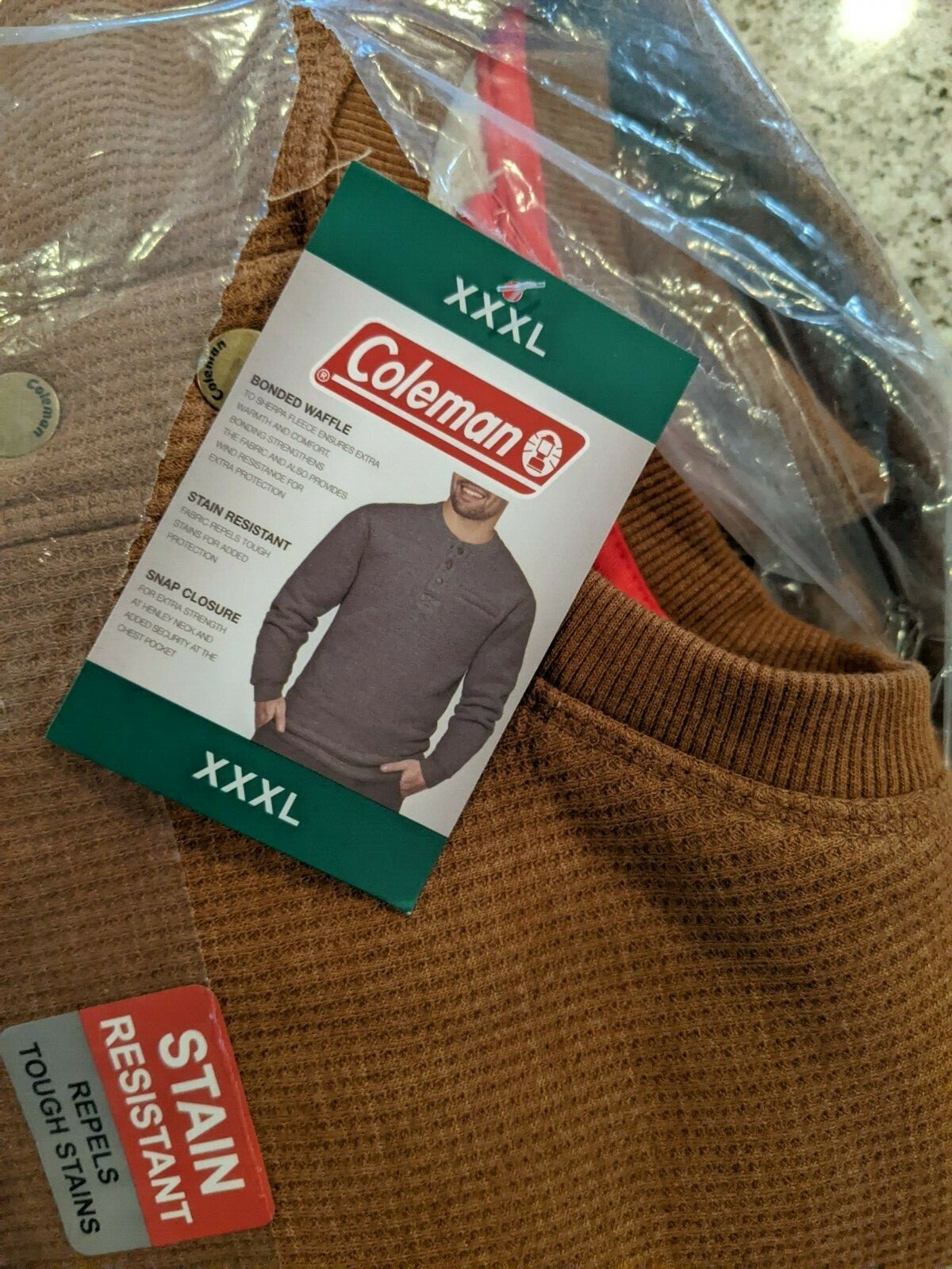 Coleman LongSleeve Sherpa Lined Waffle Henley Shirt Men Walnut Heather