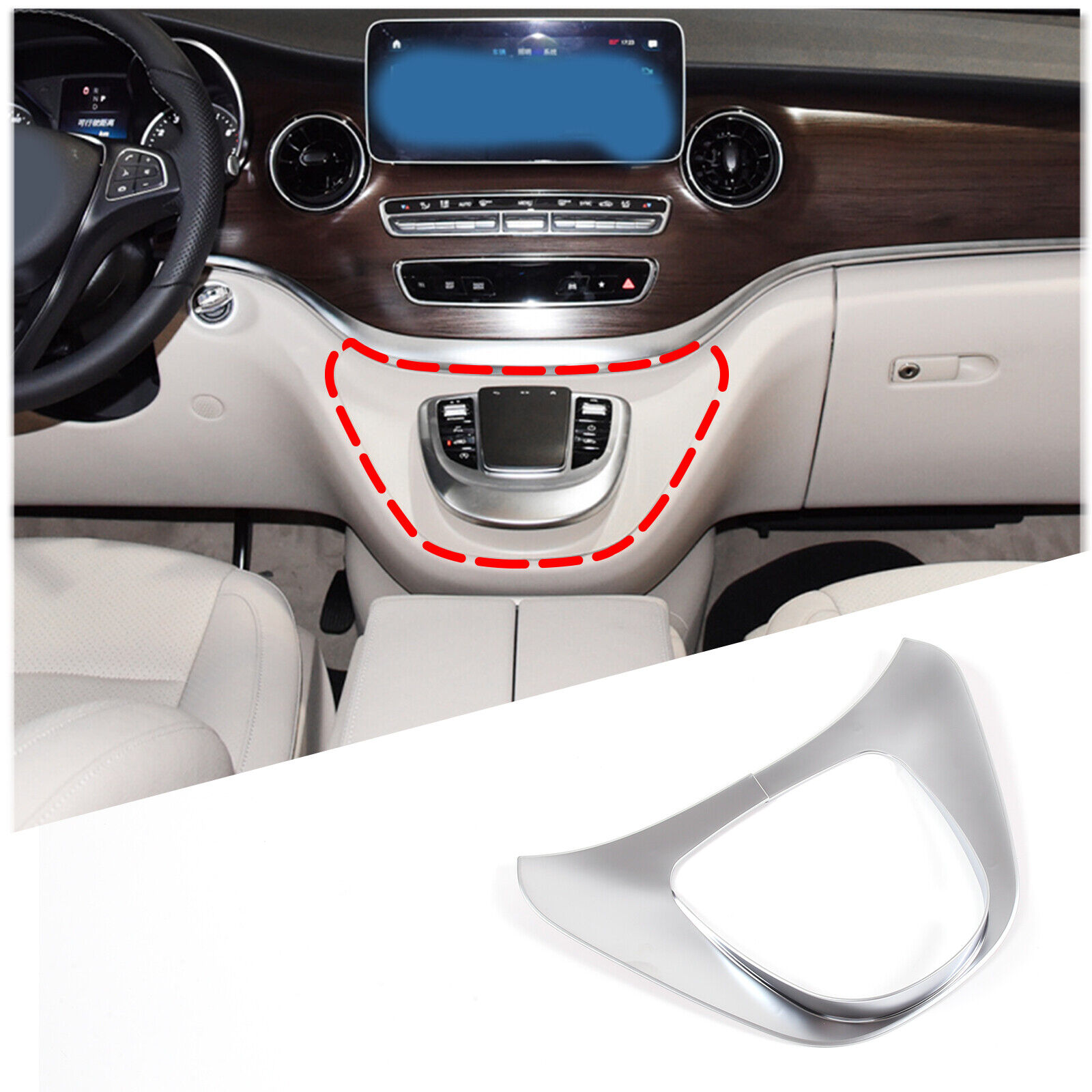 Für Mercedes Benz V-Klasse 2015-20 ABS Silber Auto Mittelkonsole Multimedia  Tastenfeld Rahmenabdeckung Verkleidung Aufkleber Autozubehör