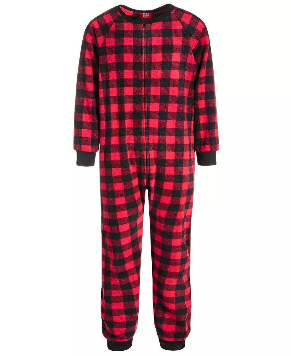 Family Pajamas Little & Big Kids Matching 1-Piece Red Check Printed Pajamas  4-5