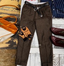 Men's Herringbone Tweed Pants retro Trousers british Wool Blended trousers