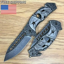 8.5"3D Skull King Tactical Metal Knife Spring Assisted Open Folding Knife Gift